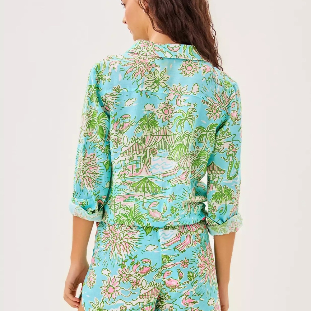 NWT Lilly Pulitzer SEA VIEW LINEN BUTTON DOWN “Fresh Water” MSRP $168 NWT sz LG - Picture 4 of 8